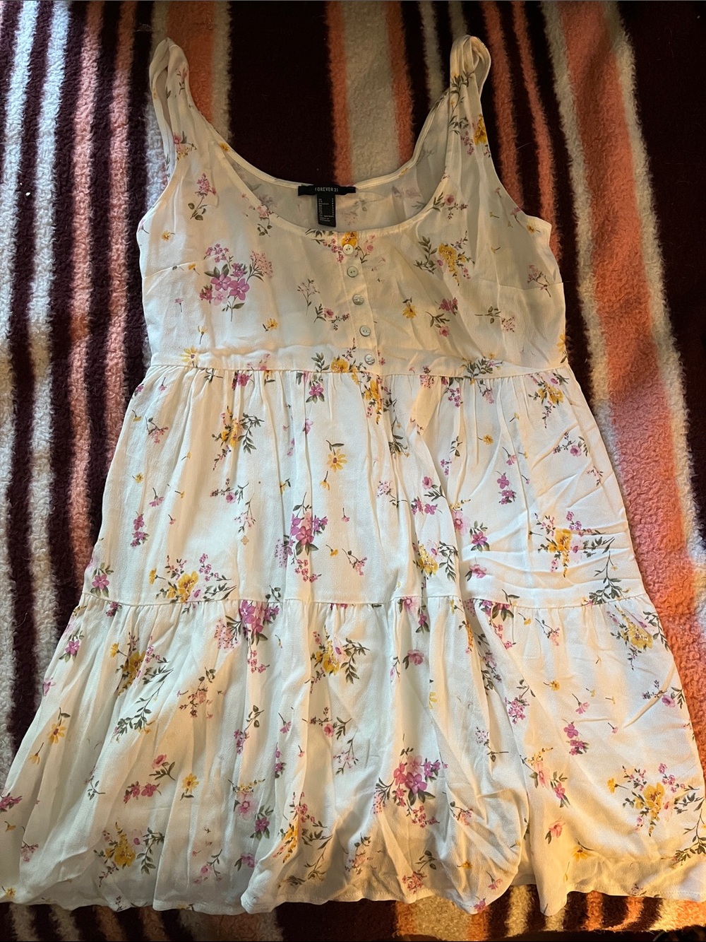 Forever 21 Cream Floral Tiered Sundress with Pink & Yellow Blooms